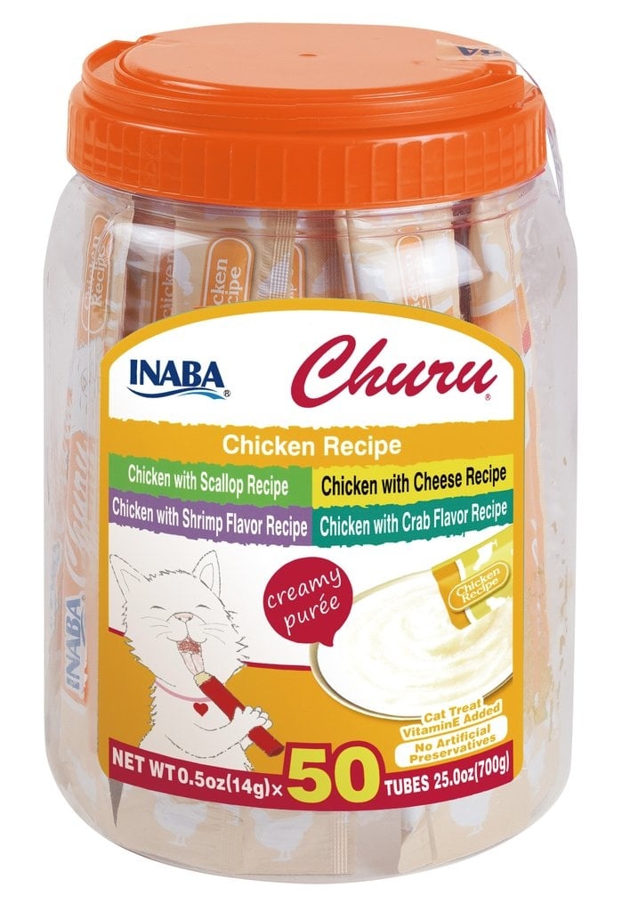 Inaba Churu Purees Chicken Cat Treats Variety Tub 50ct ...