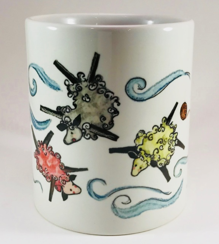 Knit Baah Purl Full Color Mug, Three Sheeps to the Wind