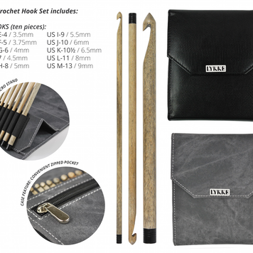 Lykke Lykke Driftwood Crochet Hook Set, Grey Denim Case