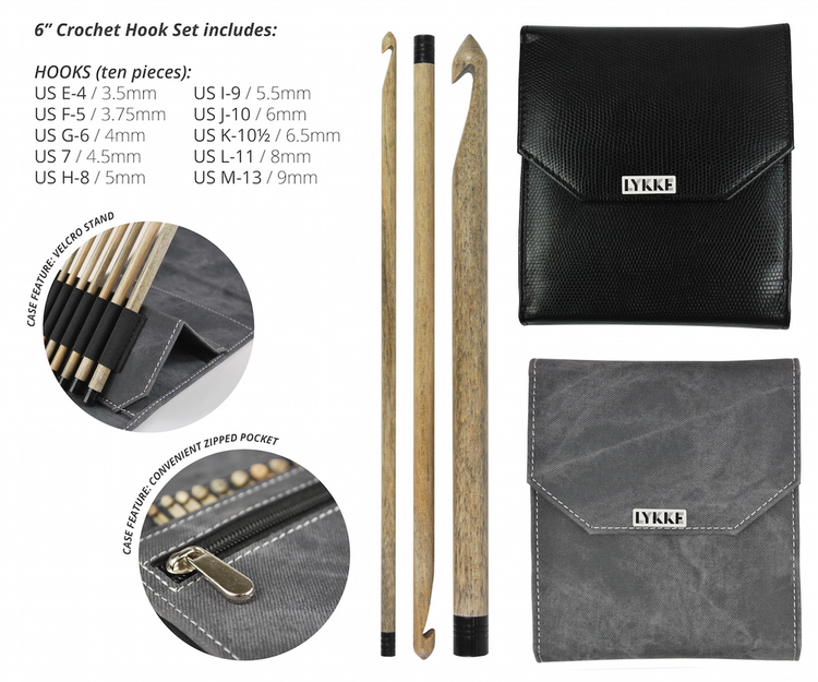 Lykke Lykke Driftwood Crochet Hook Set, Grey Denim Case