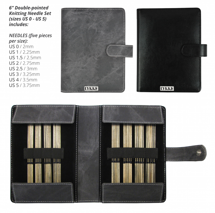 Lykke Lykke Driftwood 6-inch Double Point Needle Small Set, Grey Denim Case