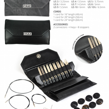 Lykke Lykke Short Interchangeable Driftwood Needle Set, Grey Denim Case