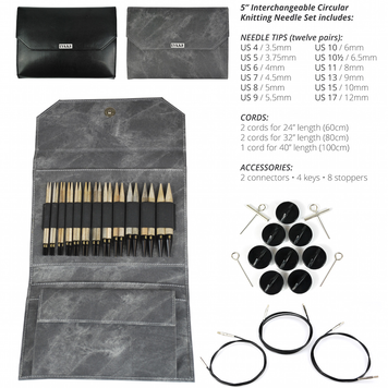 Lykke Lykke Driftwood Interchangeable Circular Needle Set, Grey Denim Effect Case
