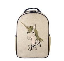 Lucky Unicorn Raw Linen Toddler Backpack