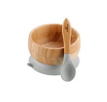 Grey Bamboo Suction Bowl & Spoon Set