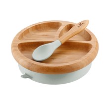 Grey Bamboo Suction Plate & Spoon Set