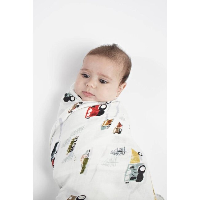 Loulou Lollipop Happy Trucks Muslin Swaddle