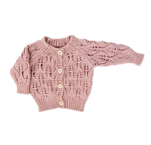 Rosy Pink Leaf Lace Knit Cardigan Sweater