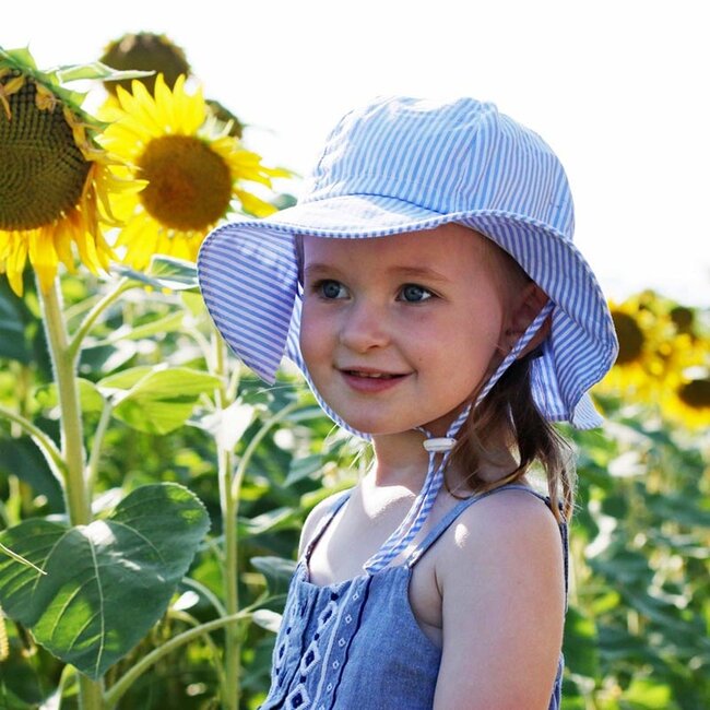 Jan and Jul Blue Stripes Cotton Floppy Sun Hat