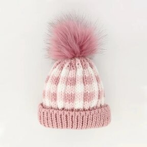 Rosy Check Pom Pom Beanie Hat