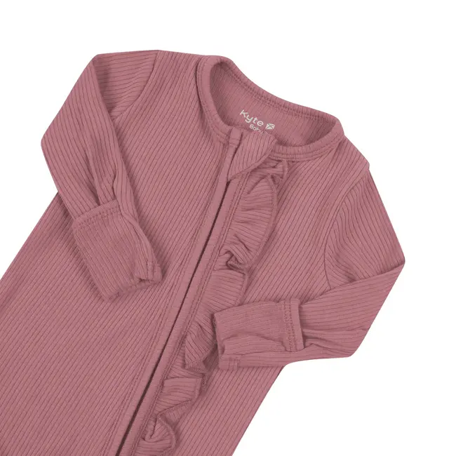Kyte Baby Dusty Rose Ruffled Ribbed Zipper Footie