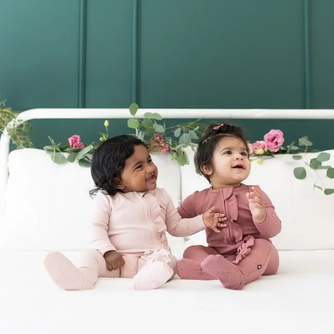 Kyte Baby Blush Ruffled Ribbed Zipper Footie