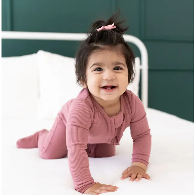 Kyte Baby Dusty Rose Ruffled Ribbed Zipper Footie