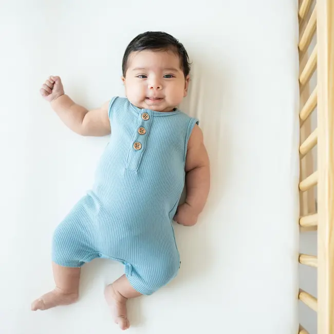 Kyte Baby Dusty Blue Ribbed Zippered Sleeveless Romper