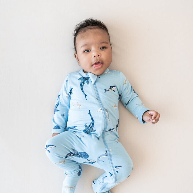 Kyte Baby Stream Shark Bamboo Zippered Footie