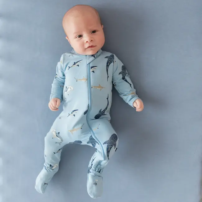 Kyte Baby Stream Shark Bamboo Zippered Footie