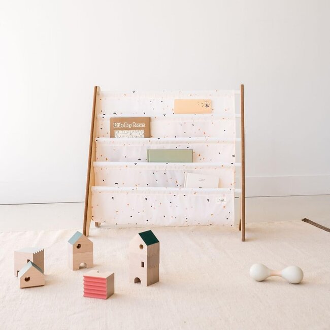 3 Sprouts Cream Terrazzo Recycled Fabric Kids Book Rack