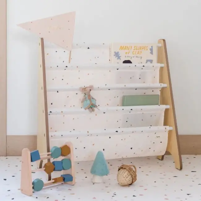 3 Sprouts Cream Terrazzo Recycled Fabric Kids Book Rack