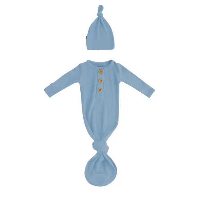 Kyte Baby Slate Ribbed Knotted Gown & Cap Set