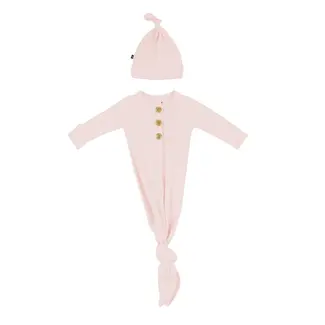 Kyte Baby Blush Ribbed Knotted Gown & Cap Set