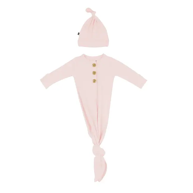 Kyte Baby Blush Ribbed Knotted Gown & Cap Set