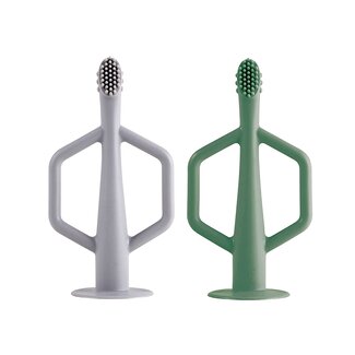 Olive & Grey Silicone Training Toothbrush 2 Pack