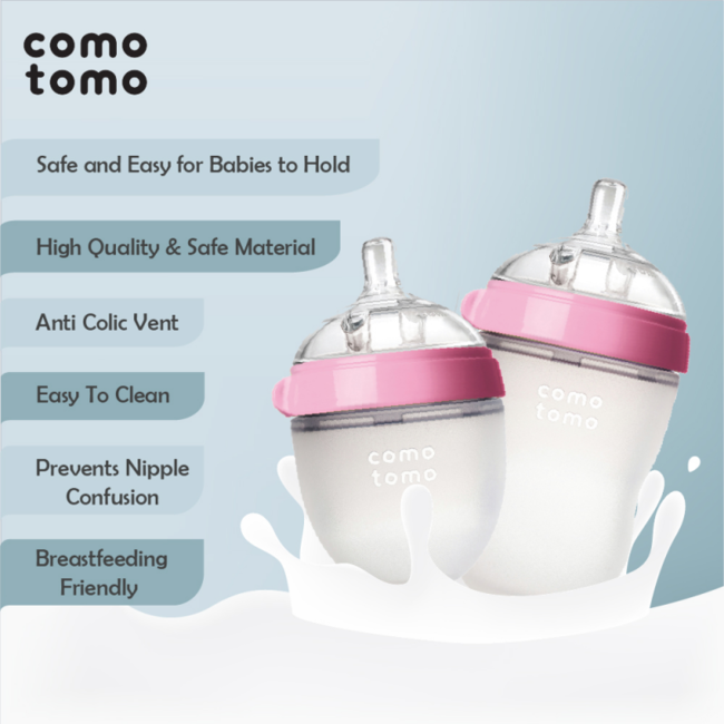 Como Tomo Pink Como Tomo Silicone Baby Bottle 5oz, 2 pack