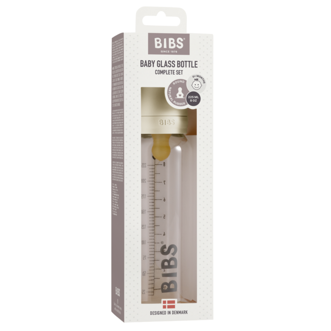 BIBS Ivory Bibs 225ml Glass Baby Bottle, Complete Set