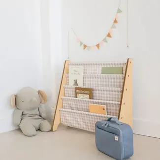 3 Sprouts Beige Gingham Recycled Fabric Kids Book Rack