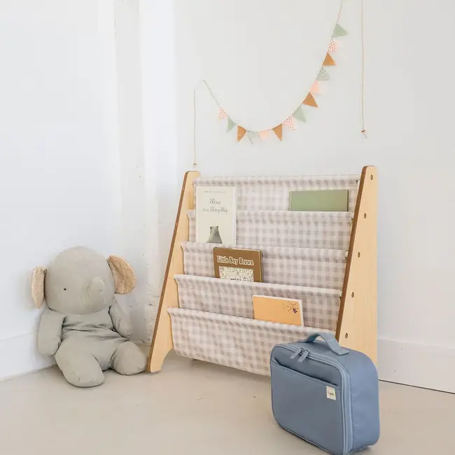 3 Sprouts Beige Gingham Recycled Fabric Kids Book Rack