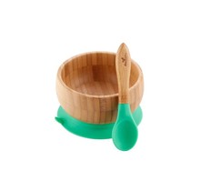 Green Bamboo Suction Bowl & Spoon Set