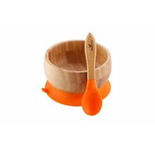 Orange Bamboo Suction Bowl & Spoon Set