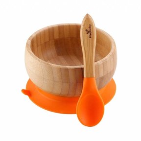 Orange Bamboo Suction Bowl & Spoon Set