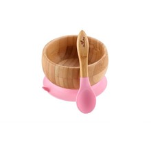 Pink Bamboo Suction Bowl & Spoon Set