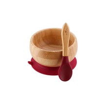 Magenta Bamboo Suction Bowl & Spoon Set