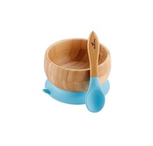 Blue Bamboo Suction Bowl & Spoon Set