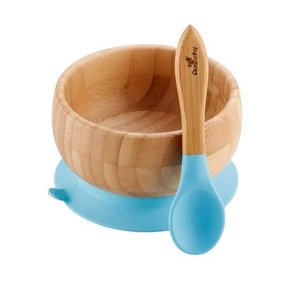 Blue Bamboo Suction Bowl & Spoon Set