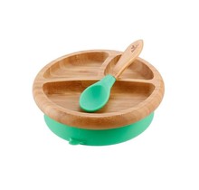 Green Bamboo Suction Plate & Spoon Set