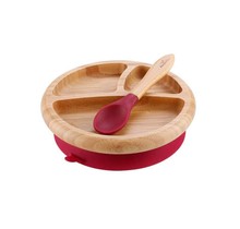 Magenta Bamboo Suction Plate & Spoon Set