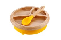 Yellow Bamboo Suction Plate & Spoon Set