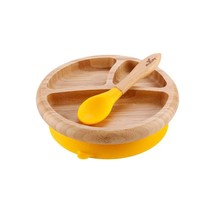 Yellow Bamboo Suction Plate & Spoon Set