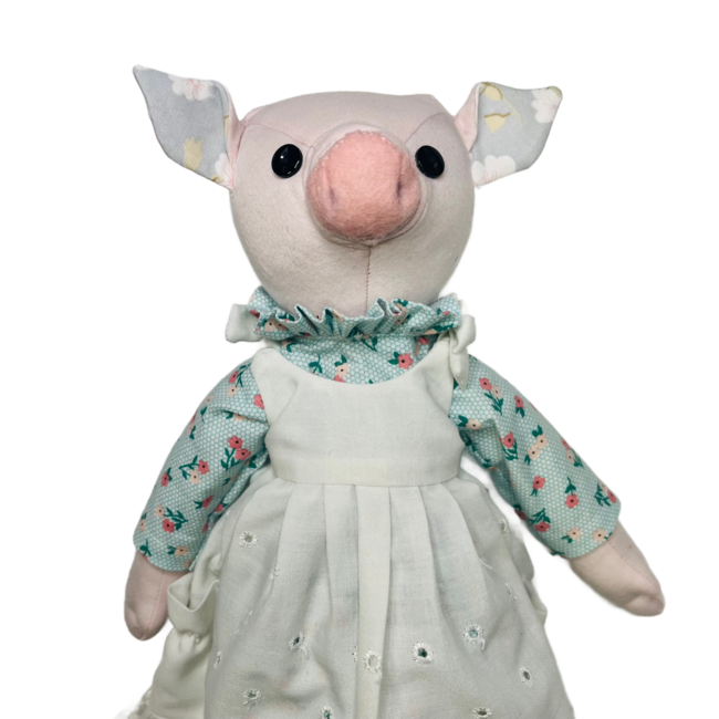 Pink Gaut Apple Picking Pig Girl Handmade Doll