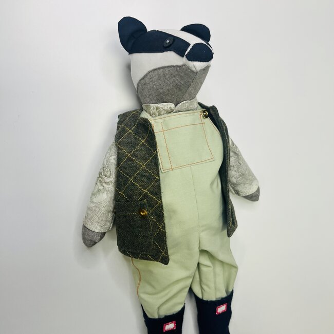 Pink Gaut Woodsman Badger Boy Handmade Doll