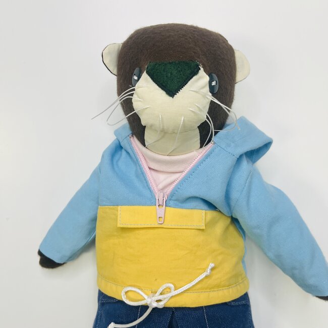 Pink Gaut Fishing Otter Girl Handmade Doll