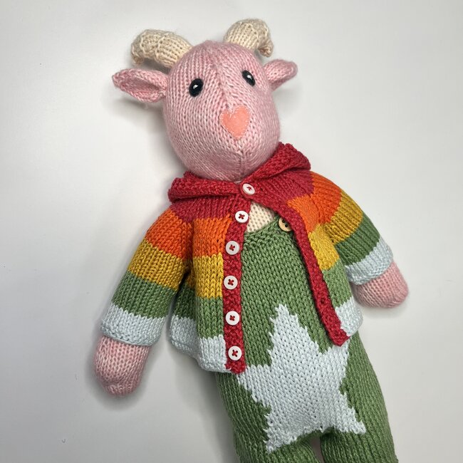 Pink Gaut Large Pink Goat Boy, Handknit Doll