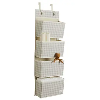3 Sprouts Recycled Fabric Over the Door Organizer | Gingham Beige