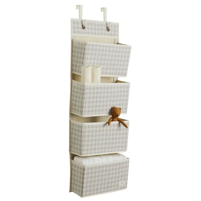 3 Sprouts Recycled Fabric Over the Door Organizer | Gingham Beige