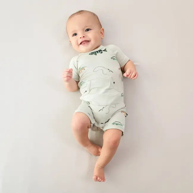 Kyte Baby Zippered Shortall Romper in Fishing