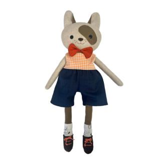 Pink Gaut Boy Dog with Eye Patch Handmade Doll