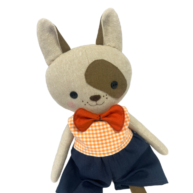 Pink Gaut Boy Dog with Eye Patch Handmade Doll